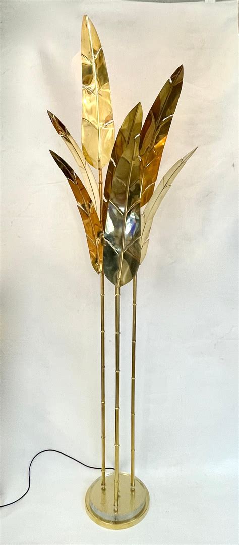 Contemporary Italian Art Deco Design Palm Tree Pair of 7-Leaf Brass ...