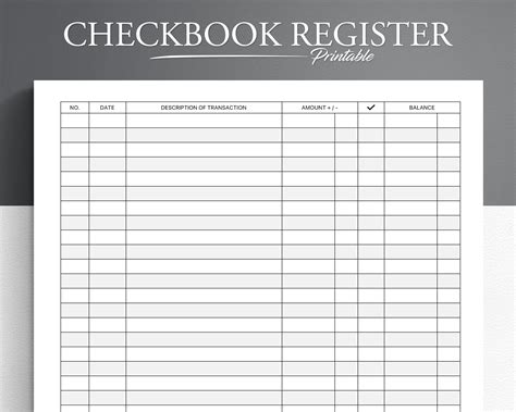 Printable Checkbook Register. Finance Tracker. Check Register ...