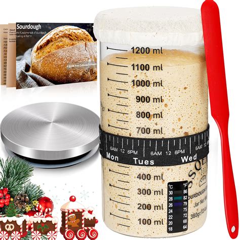 SSQENEN Sourdough Starter Jar Kit Bread Baking Supplies, 44oz Sourdough ...