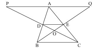 In the adjoining figure, D and E are respectively the midpoints of ...