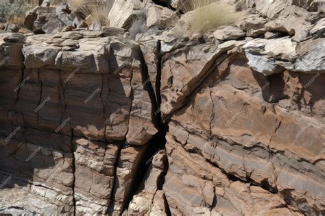 Premium AI Image | Fracture in solid rock with exposed fault line visible