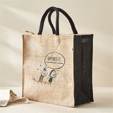 Buy Livia Munch Jute Happiness Is Print Lunch Bag from Home Centre at ...