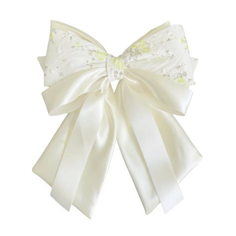 Floral Print Bow Clip with Satin Ribbons (Lemon) – Bella Luxe