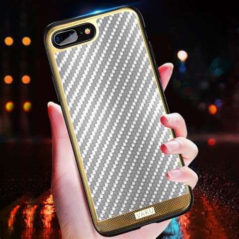 VAKU ® Apple iPhone 7 Plus Carbon Fibre with Golden Electroplated ...