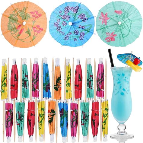 Amazon.com | Dohia Drink Umbrellas Cocktail Picks Hawaiian Multi Color ...