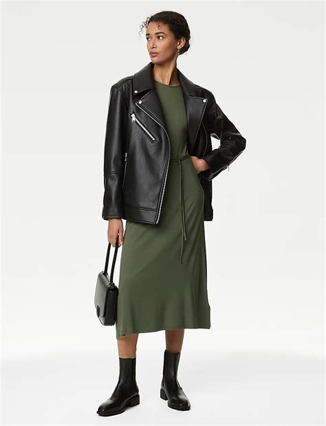 Buy Jersey Round Neck Tie Waist Midi Tea Dress at Marks & Spencer