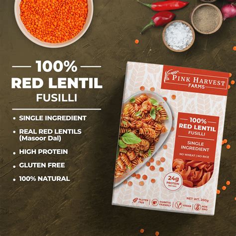 100% Red Lentil Fusilli Pasta – Freshmills