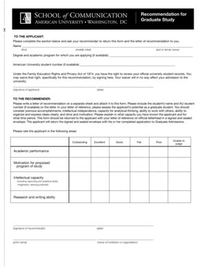 Fillable Online american Recommendation Form - American University ...