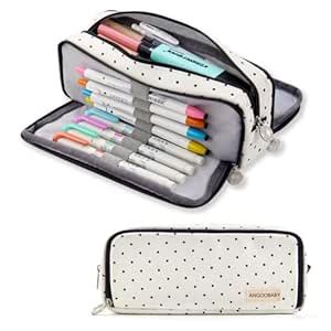 ANGOOBABY Large Pencil Case Big Capacity 3 Compartments Canvas Pencil ...