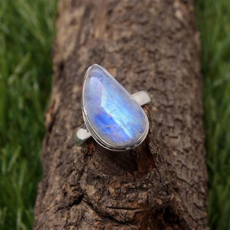 Fancy Cab Blue Fire Moonstone Silver Ring ( 8 US Ring Size ) – Gemsrush