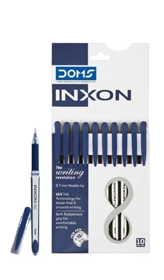 Doms Inxon Blue Ball Pen| 0.7mm ULV Ink Technology| Soft Rubberized ...