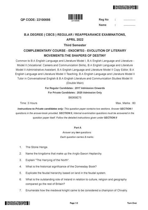 22100698 - QP CODE: 22100698 Reg No : ..................... Name ...