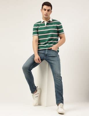 Regular Fit Pure Cotton Stripes Polo Collar Tshirt
