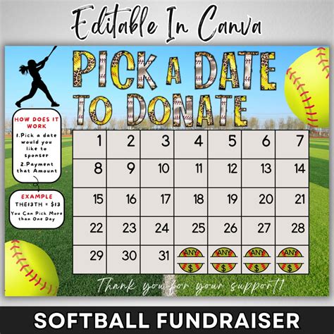 Softball Fundraiser Calendar 2025, Pick a Date to Donate, Softball ...