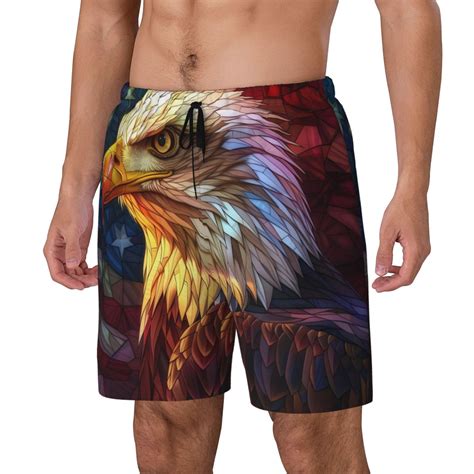 Fuzoiu Geometric American Bald Eagle Print Men's Swim Shorts,Quick-Dry ...