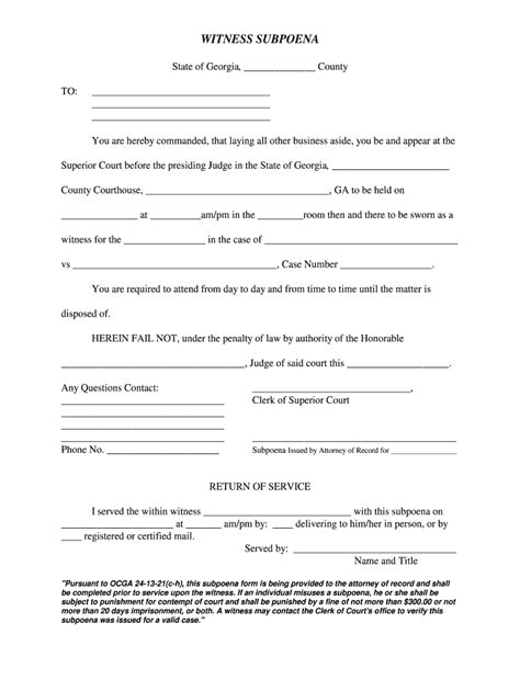 GA Witness Subpoena Form - Fill Online, Printable, Fillable, Blank ...