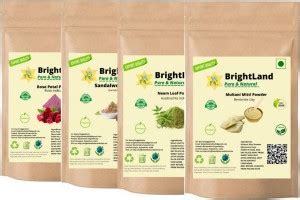 Brightland 100% Pure & Natural Rose petal ,Neem leaf powder, Sandalwood ...
