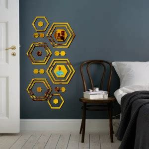 ANSHUL Decor 17.78 cm 20 Shape Hexagon Golden-73 Self Adhesive Sticker ...