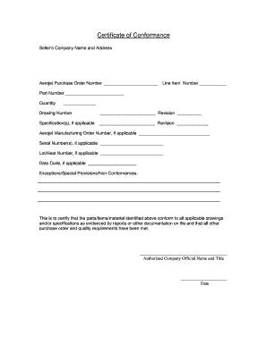 Fillable Online Certificate of Conformance - Aerojet Rocketdyne Fax ...