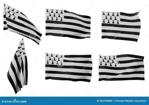 Flag Of Brittany Waving On Wind Isolated On White Background Royalty ...