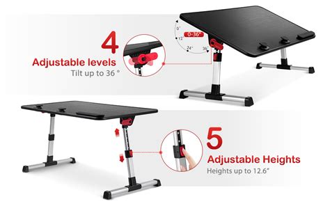 SAIJI Laptop Table on Bed, Aluminium Alloy Laptop Desk 60cm×33cm ...