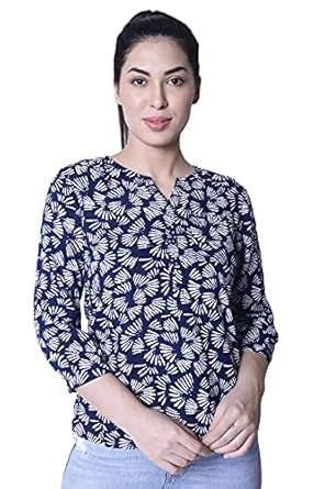URU'Z Women Navy Printed Embellished Top : Amazon.in: Clothing ...