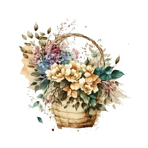Watercolor Flowers Clipart vector, Easter Basket Png, Spring Floral ...