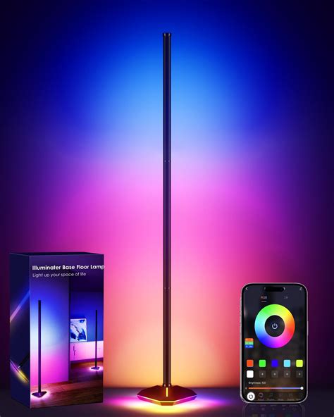 Corner Floor Lamp with Illuminated Base, RGB LED Corner Lamp with ...