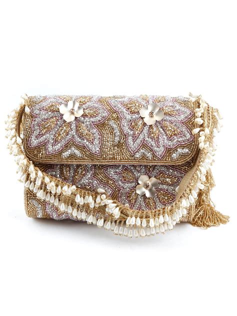 Buy Rectangular Golden And Translucent White Clutch – Odette