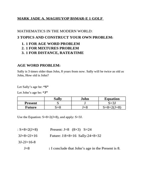 Solving Word Problem Involving Ages 的图像结果