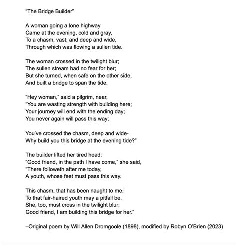 Inspired by The Bridge Builder poem | Robyn O'Brien posted on the topic ...