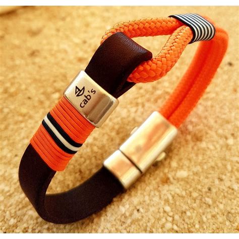 PULSERA MARINA BEACH SPORT SAIL, con cuero, cabo náutico naranja y ...