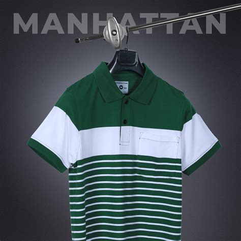 Pure Cotton Pin Striped Polo Pocket (Green/White Stripes) – Pitshirts