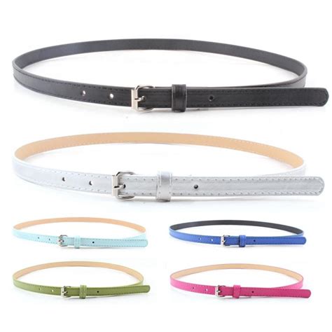 Fashion Women Thin Belt Solid Color PU Leather Korean Small Thin Belt ...