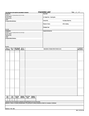 Fillable Online This Packing List must be completed in English Fax ...