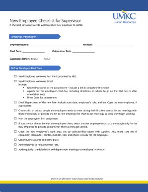 Fillable Online A checklist for supervisors to welcome their new ...