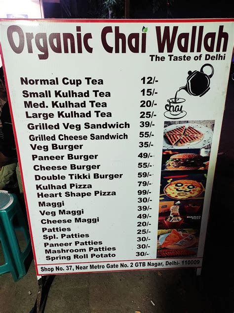 Menu at Organic Chai Wallah, New Delhi