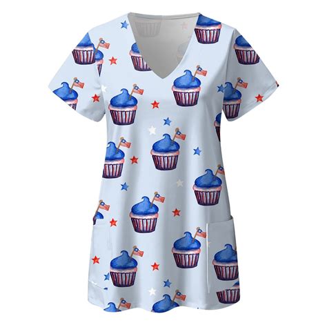 HIMIWAY Fourth of July Clothes Womens Tops Women's Short Sleeve V-neck ...