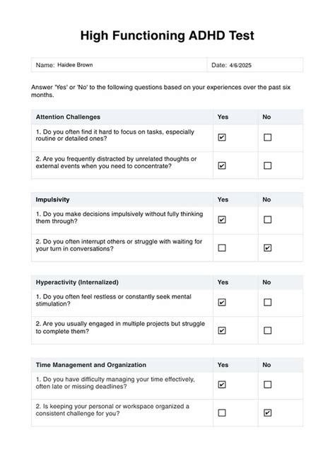 Printable Adhd Questionnaire