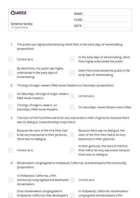 50+ Sentence Variety worksheets for 6th Class on Quizizz | Free & Printable