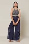 Buy Blue Crepe Embroidery, Sequins Halter Neck Ambrosia Jumpsuit For ...