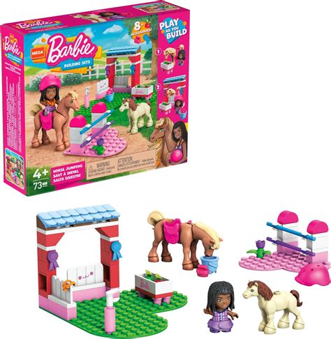Amazon.com: Mega Barbie Horse Jumping Building Set, 73 Bricks and ...