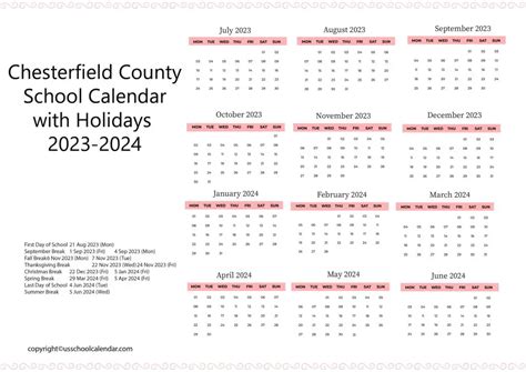 Chesterfield County Public Schools Calendar - US School Calendar