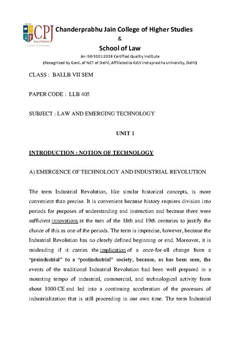 Class notes - Law and emerging technology - t t R U OH Seventh Semester ...