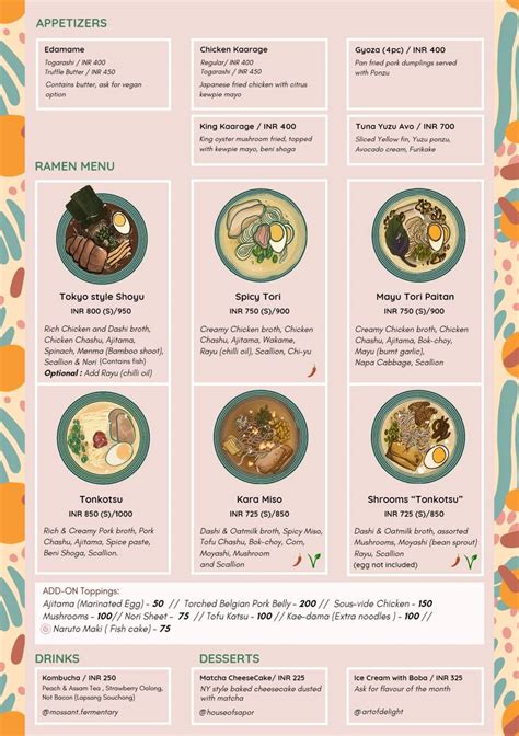 Menu at Naru Noodle Bar, Bengaluru