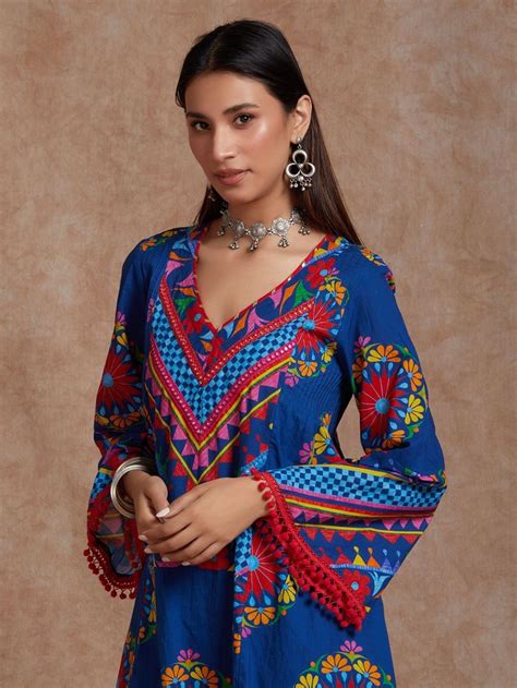 Buy Blue Printed Cotton Kurta with Pants- Set of 2 | VJ105APR102/KP ...