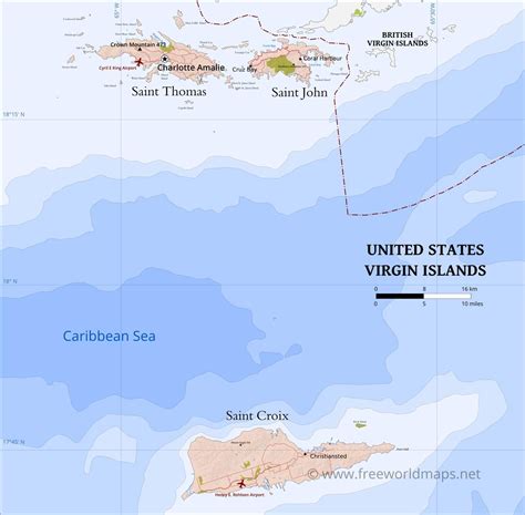 United States Virgin Islands Map, Geographical features of United ...