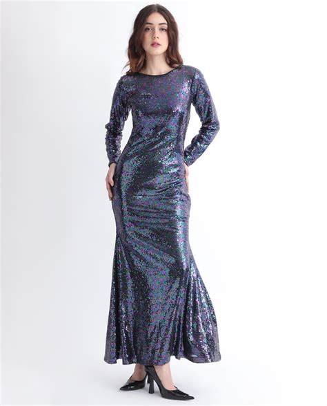 Rareism Women's Caltese Sheen Blue Polyester Fabric Full Sleeves Zip ...