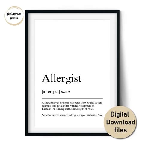 Allergist Definition Print – Gift for Allergy and Immune System Specialists – Wall Art & Cards ...