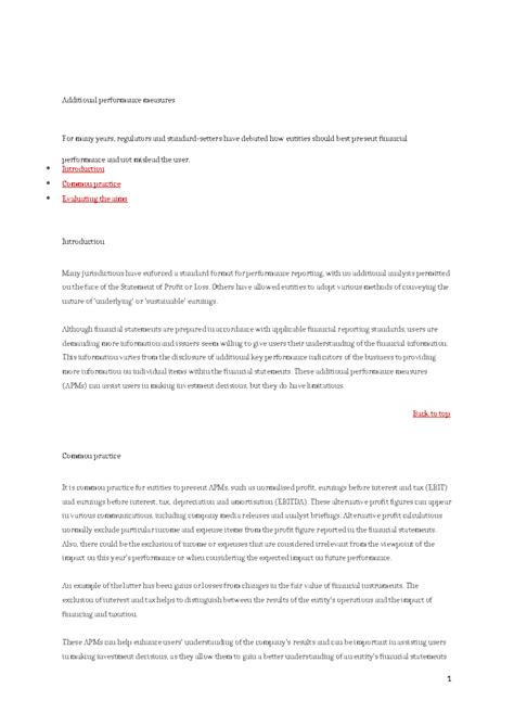 SBR Technical Articles - Additional performance measures For many years ...